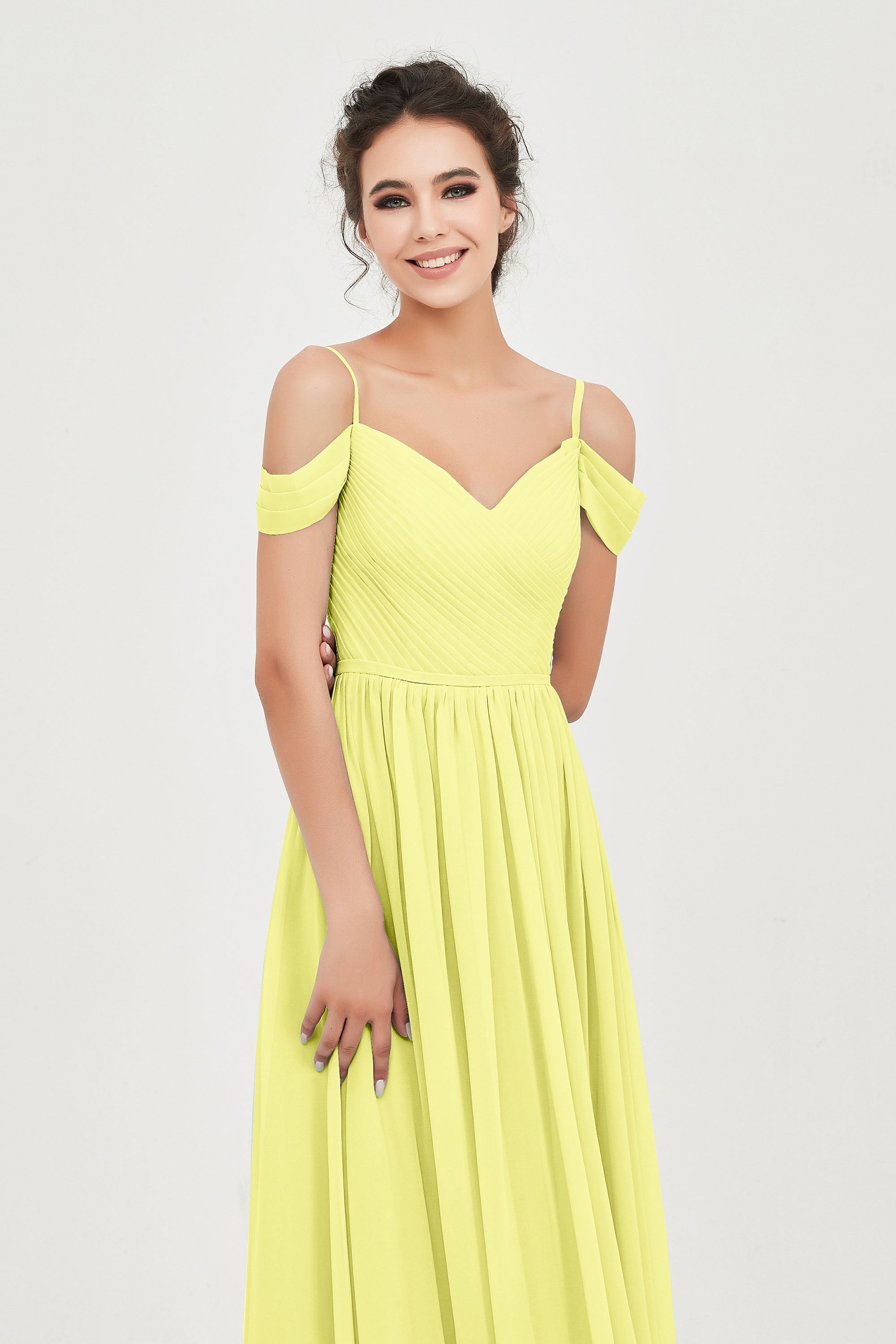 Spaghetti Straps Chiffon Pleated Ruched Bridesmaid Dress Long Formal Evening Dresses Gowns