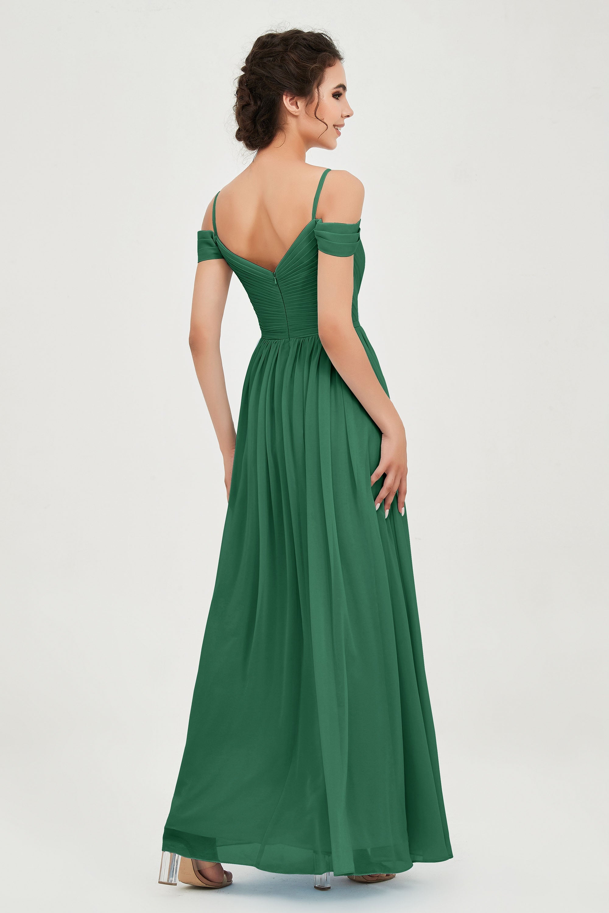 Spaghetti Straps Chiffon Pleated Ruched Bridesmaid Dress Long Formal Evening Dresses Gowns