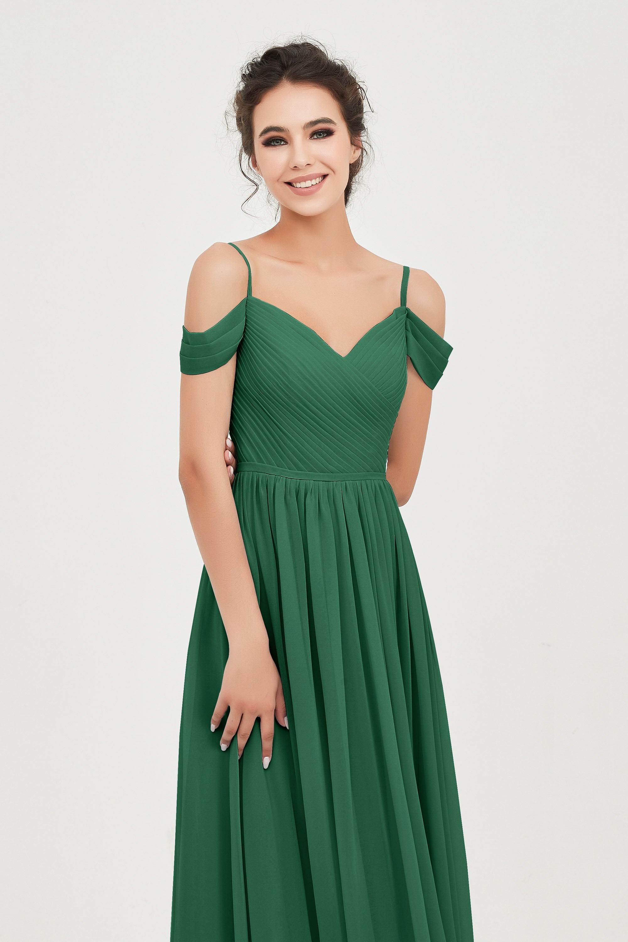 Spaghetti Straps Chiffon Pleated Ruched Bridesmaid Dress Long Formal Evening Dresses Gowns
