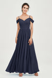 Spaghetti Straps Chiffon Pleated Ruched Bridesmaid Dress Long Formal Evening Dresses Gowns