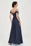 Spaghetti Straps Chiffon Pleated Ruched Bridesmaid Dress Long Formal Evening Dresses Gowns
