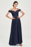 Spaghetti Straps Chiffon Pleated Ruched Bridesmaid Dress Long Formal Evening Dresses Gowns