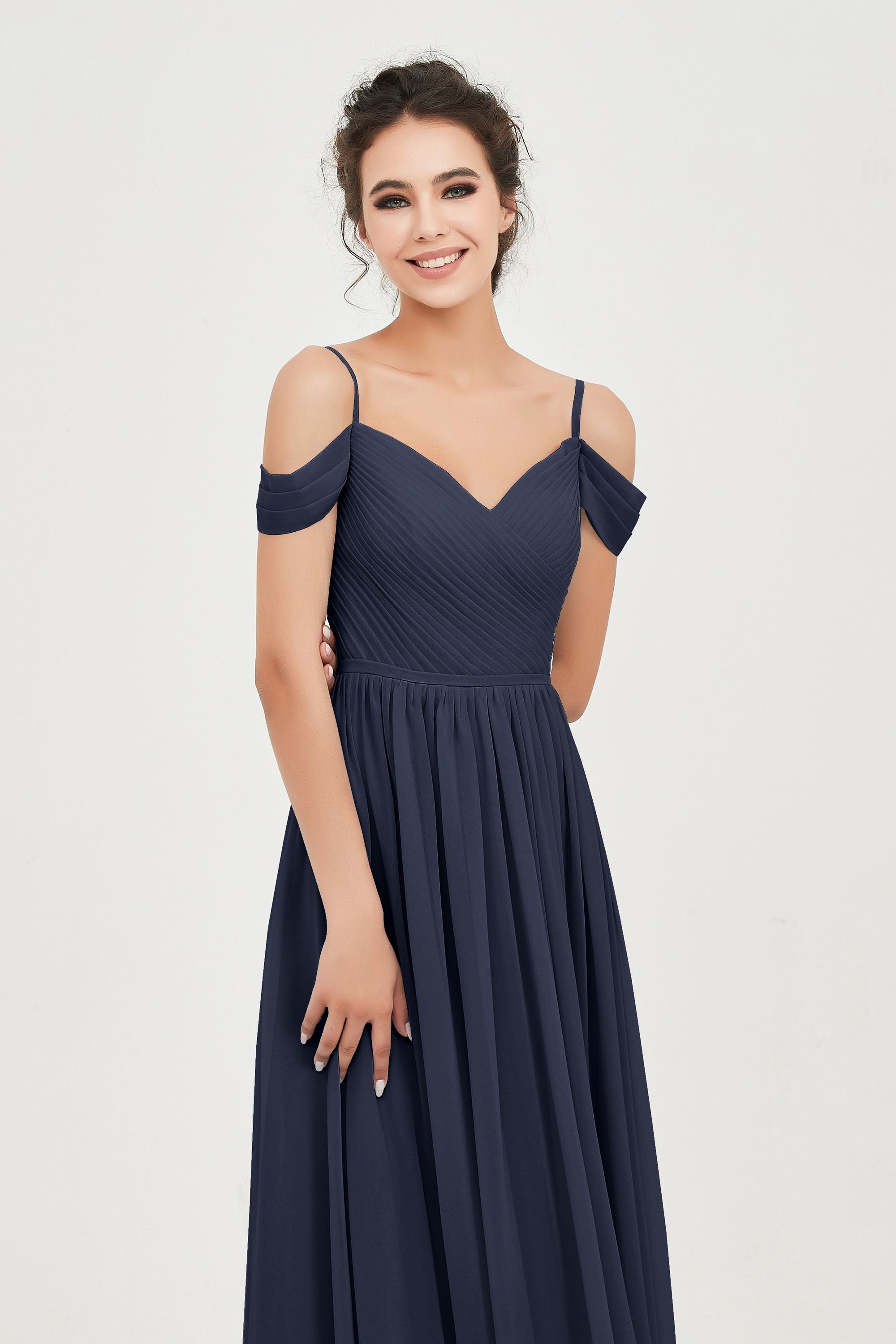 Spaghetti Straps Chiffon Pleated Ruched Bridesmaid Dress Long Formal Evening Dresses Gowns