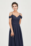Spaghetti Straps Chiffon Pleated Ruched Bridesmaid Dress Long Formal Evening Dresses Gowns