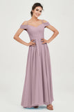 Spaghetti Straps Chiffon Pleated Ruched Bridesmaid Dress Long Formal Evening Dresses Gowns