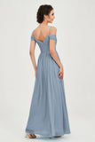 Spaghetti Straps Chiffon Pleated Ruched Bridesmaid Dress Long Formal Evening Dresses Gowns