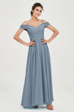 Spaghetti Straps Chiffon Pleated Ruched Bridesmaid Dress Long Formal Evening Dresses Gowns
