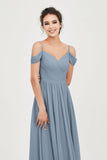 Spaghetti Straps Chiffon Pleated Ruched Bridesmaid Dress Long Formal Evening Dresses Gowns