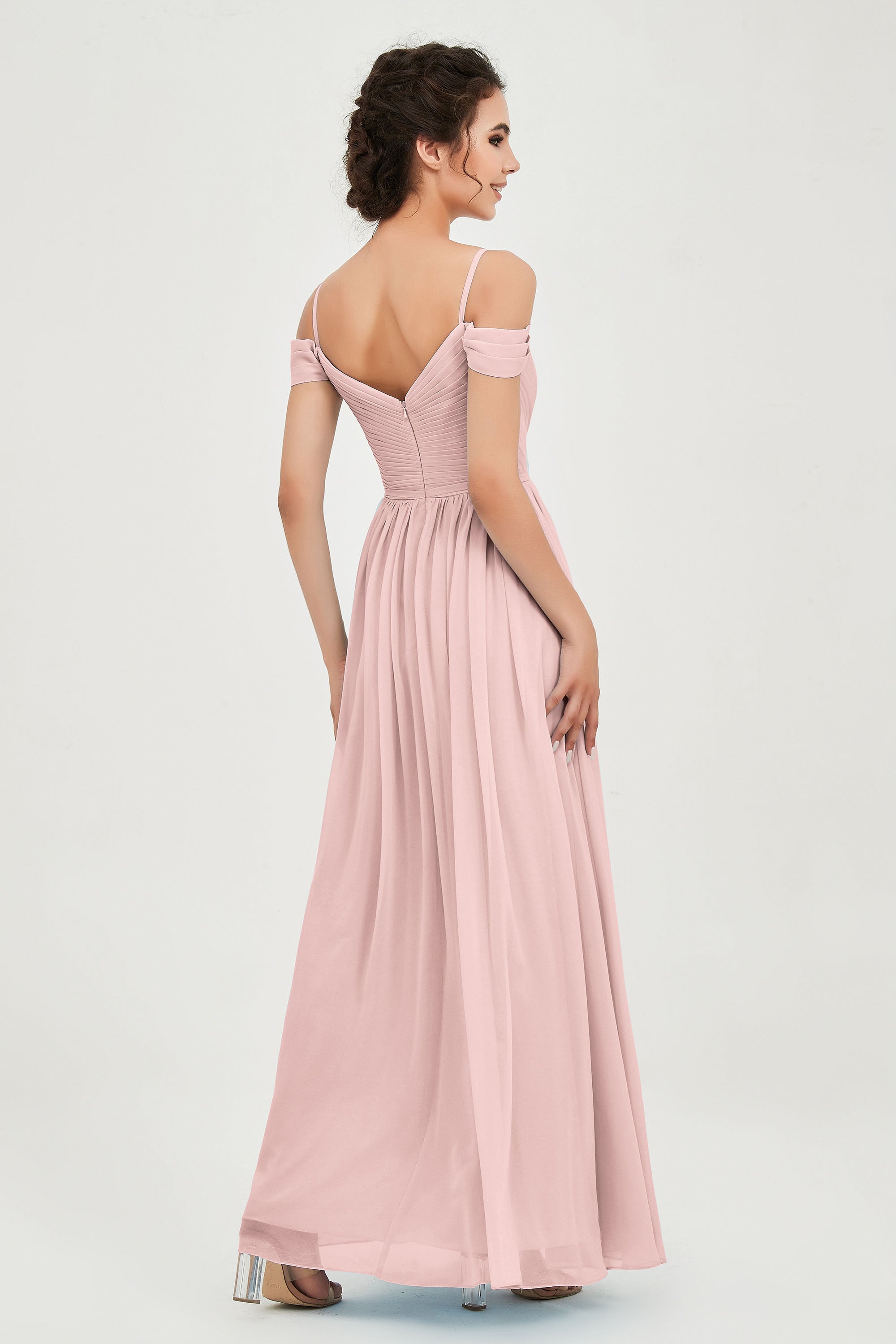 Spaghetti Straps Chiffon Pleated Ruched Bridesmaid Dress Long Formal Evening Dresses Gowns
