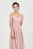 Spaghetti Straps Chiffon Pleated Ruched Bridesmaid Dress Long Formal Evening Dresses Gowns