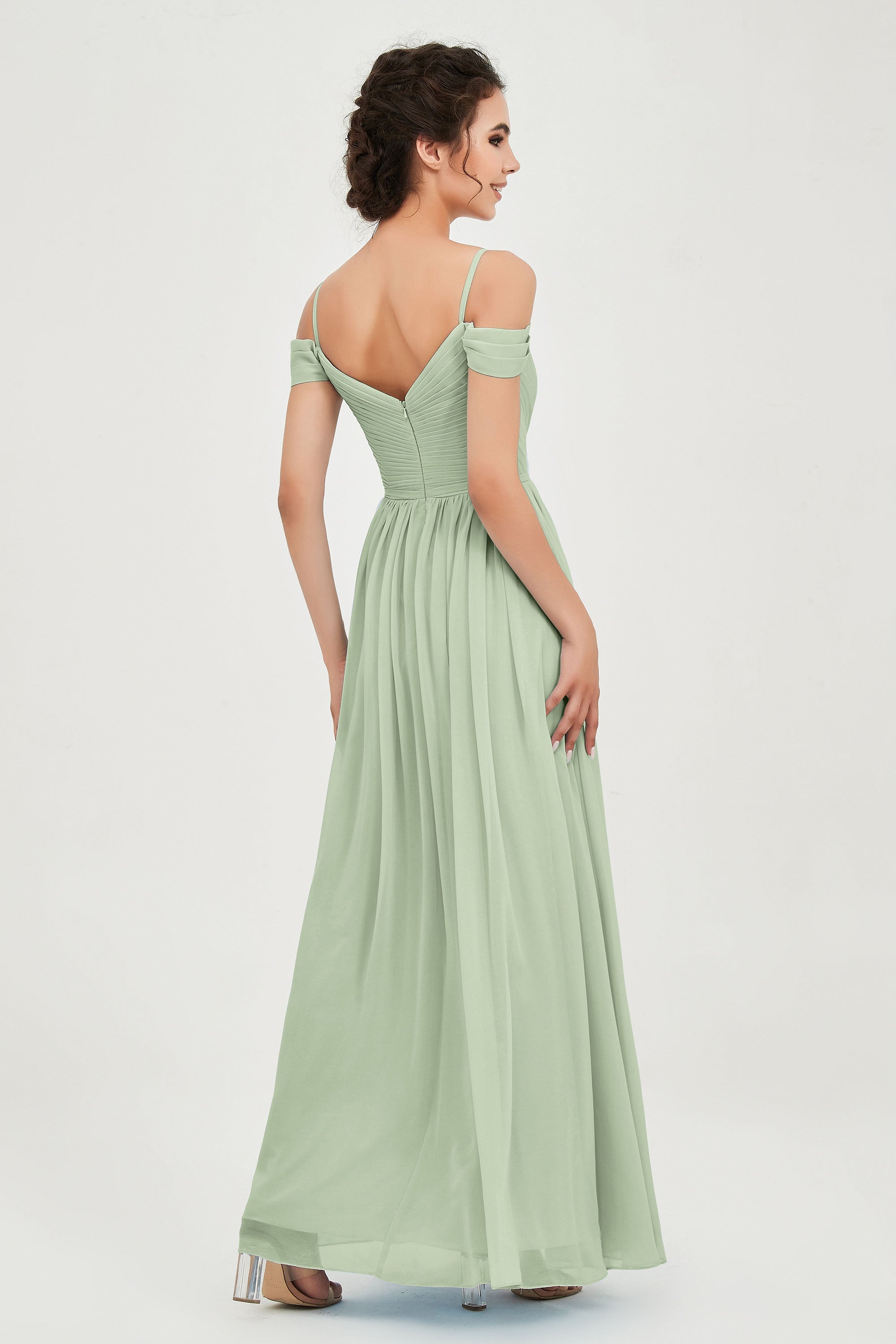 Spaghetti Straps Chiffon Pleated Ruched Bridesmaid Dress Long Formal Evening Dresses Gowns