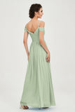 Spaghetti Straps Chiffon Pleated Ruched Bridesmaid Dress Long Formal Evening Dresses Gowns