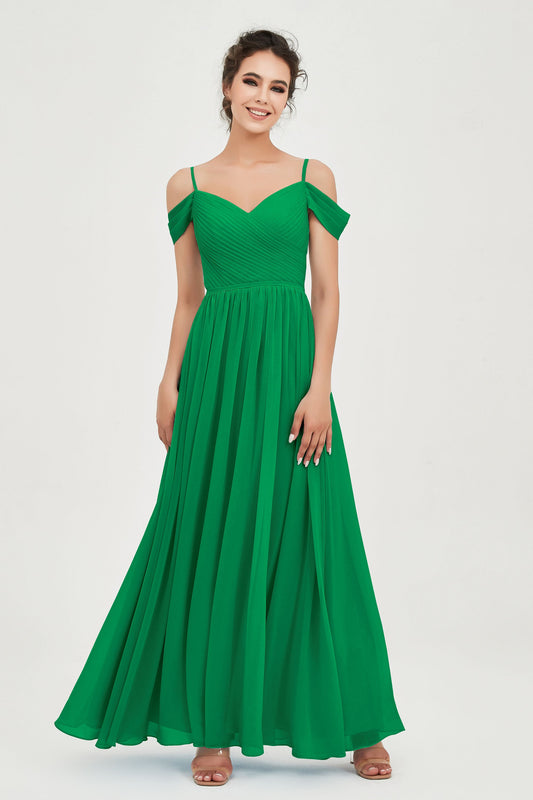 Spaghetti Straps Chiffon Pleated Ruched Bridesmaid Dress Long Formal Evening Dresses Gowns