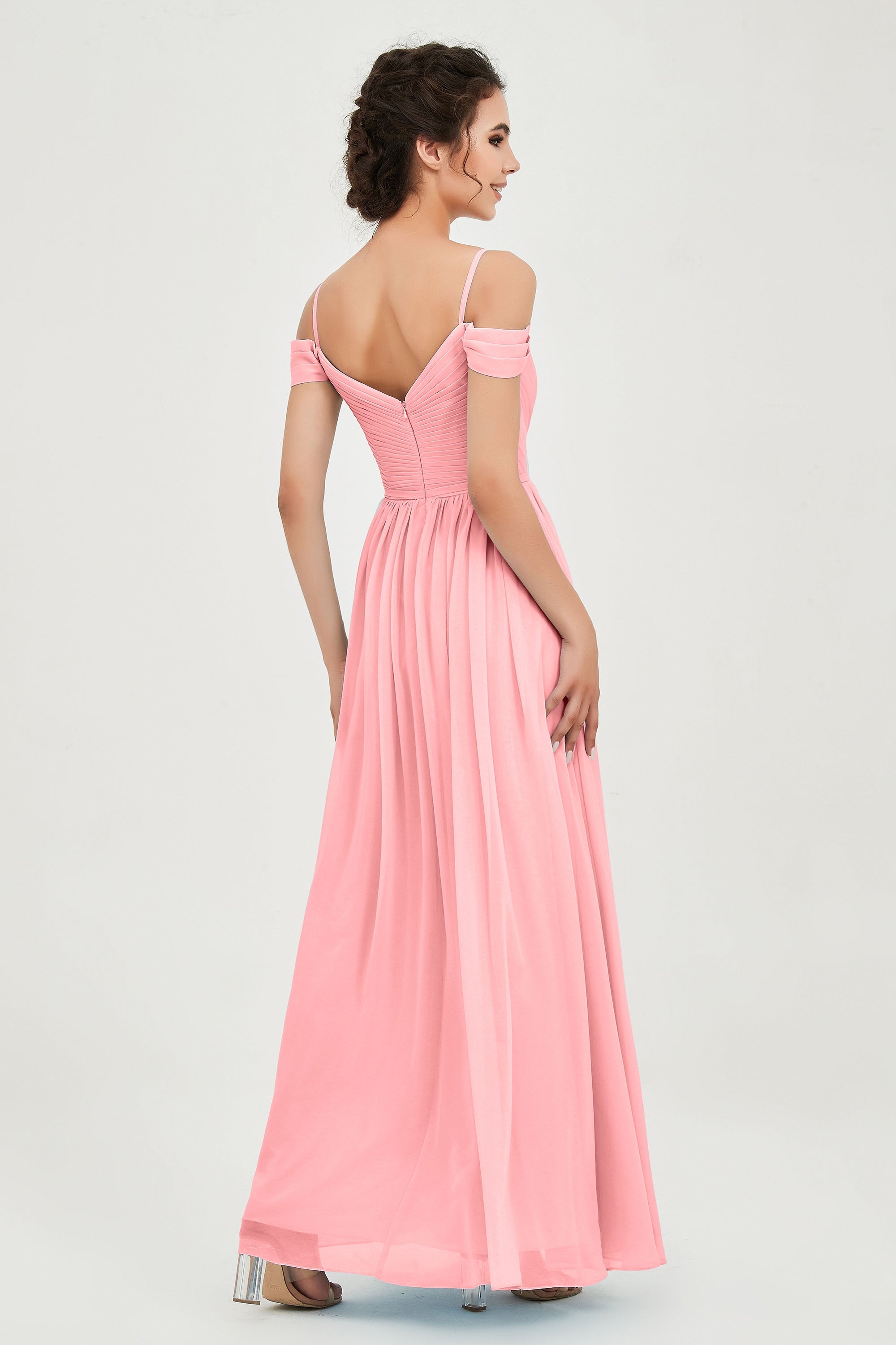Spaghetti Straps Chiffon Pleated Ruched Bridesmaid Dress Long Formal Evening Dresses Gowns