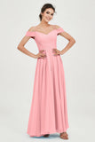 Spaghetti Straps Chiffon Pleated Ruched Bridesmaid Dress Long Formal Evening Dresses Gowns