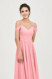 Spaghetti Straps Chiffon Pleated Ruched Bridesmaid Dress Long Formal Evening Dresses Gowns