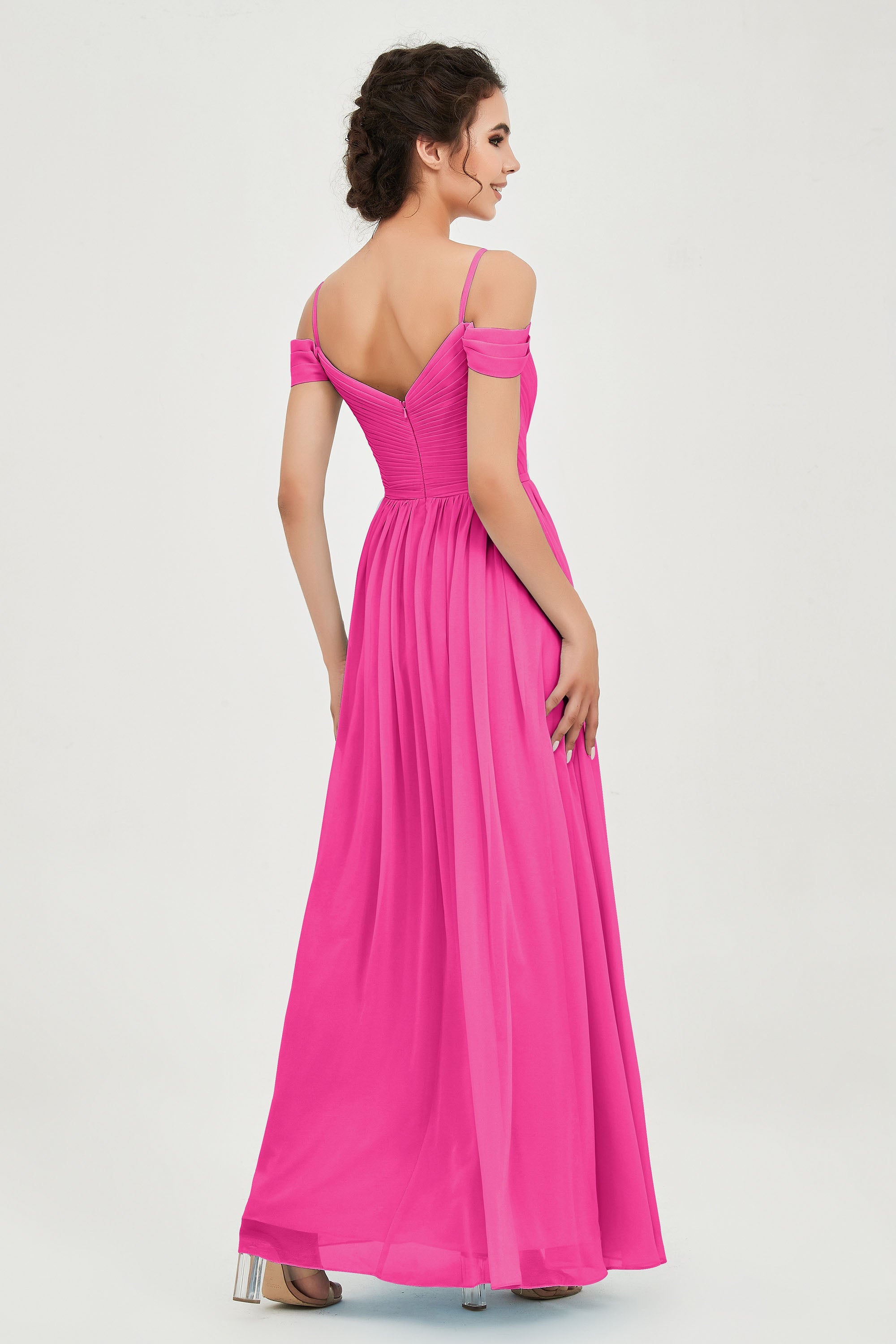 Spaghetti Straps Chiffon Pleated Ruched Bridesmaid Dress Long Formal Evening Dresses Gowns