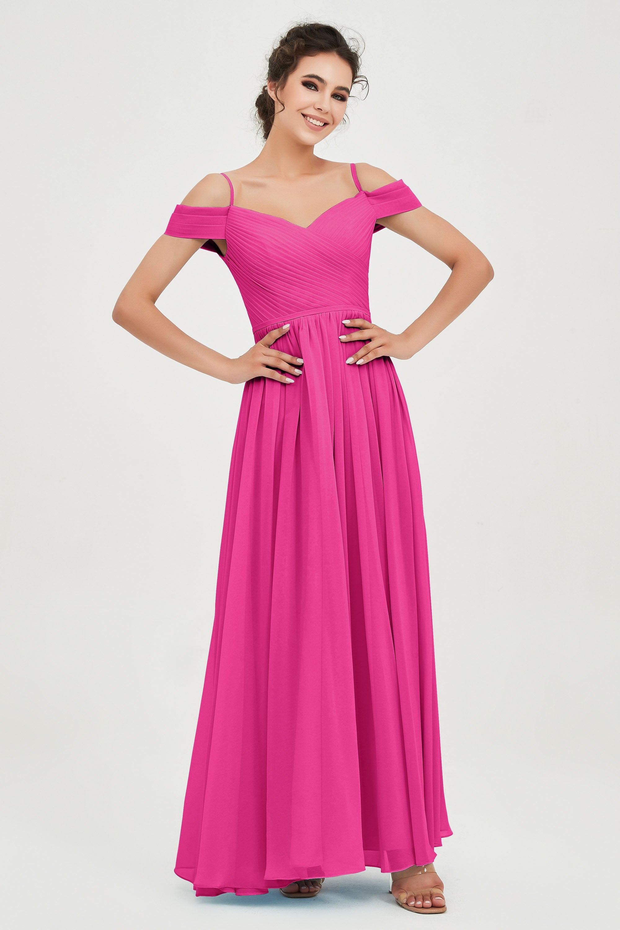 Spaghetti Straps Chiffon Pleated Ruched Bridesmaid Dress Long Formal Evening Dresses Gowns