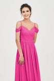 Spaghetti Straps Chiffon Pleated Ruched Bridesmaid Dress Long Formal Evening Dresses Gowns