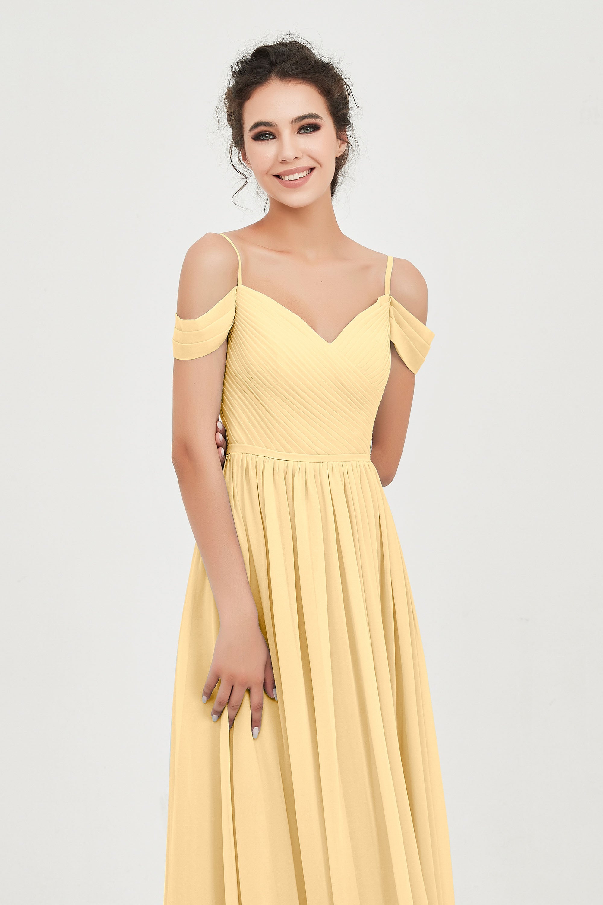 Spaghetti Straps Chiffon Pleated Ruched Bridesmaid Dress Long Formal Evening Dresses Gowns