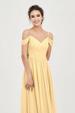 Spaghetti Straps Chiffon Pleated Ruched Bridesmaid Dress Long Formal Evening Dresses Gowns