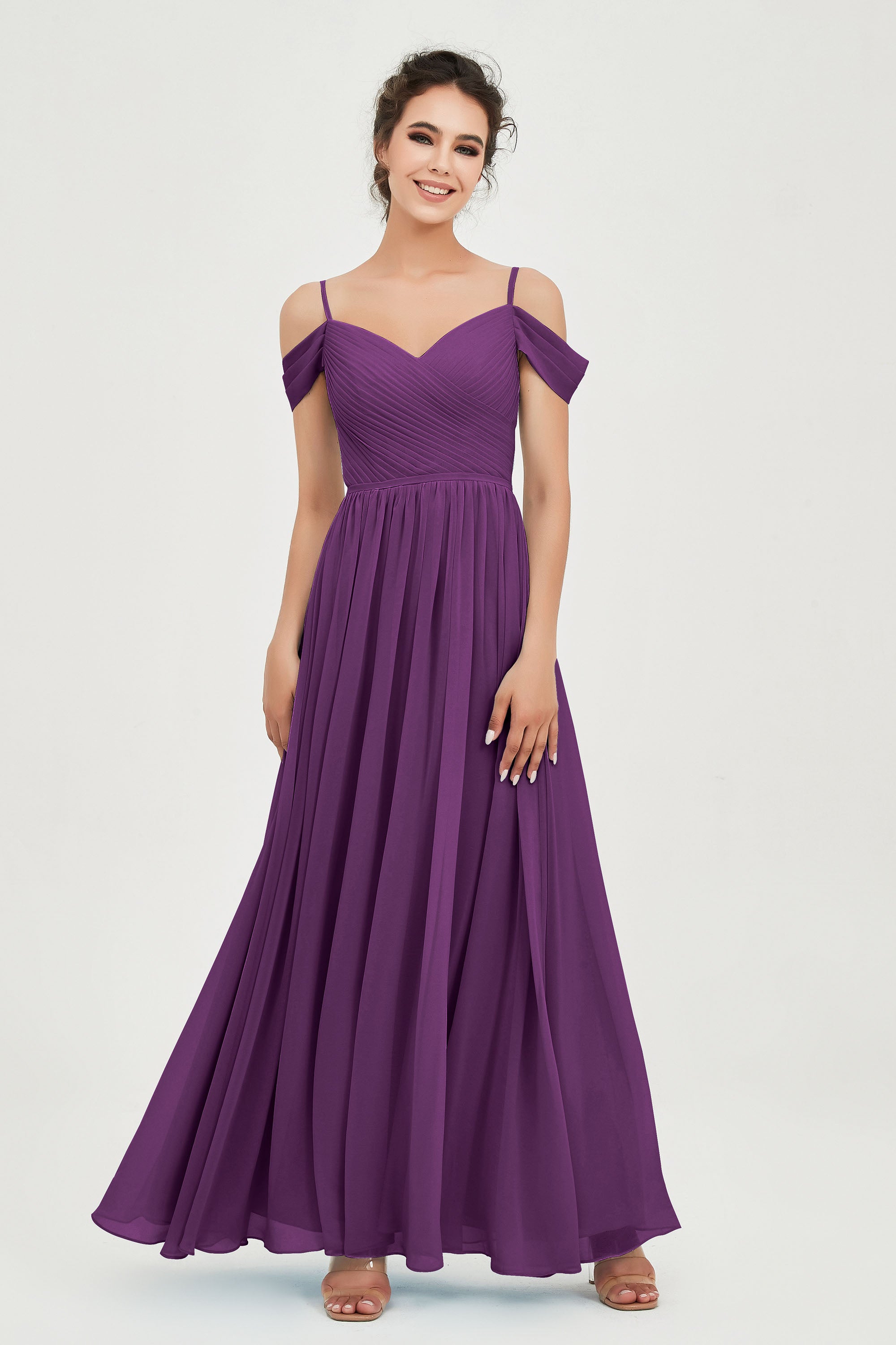Spaghetti Straps Chiffon Pleated Ruched Bridesmaid Dress Long Formal Evening Dresses Gowns