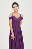 Spaghetti Straps Chiffon Pleated Ruched Bridesmaid Dress Long Formal Evening Dresses Gowns