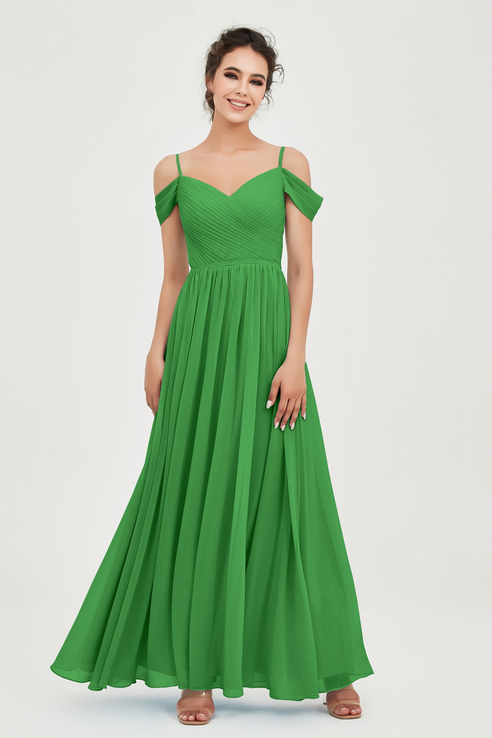 Spaghetti Straps Chiffon Pleated Ruched Bridesmaid Dress Long Formal Evening Dresses Gowns