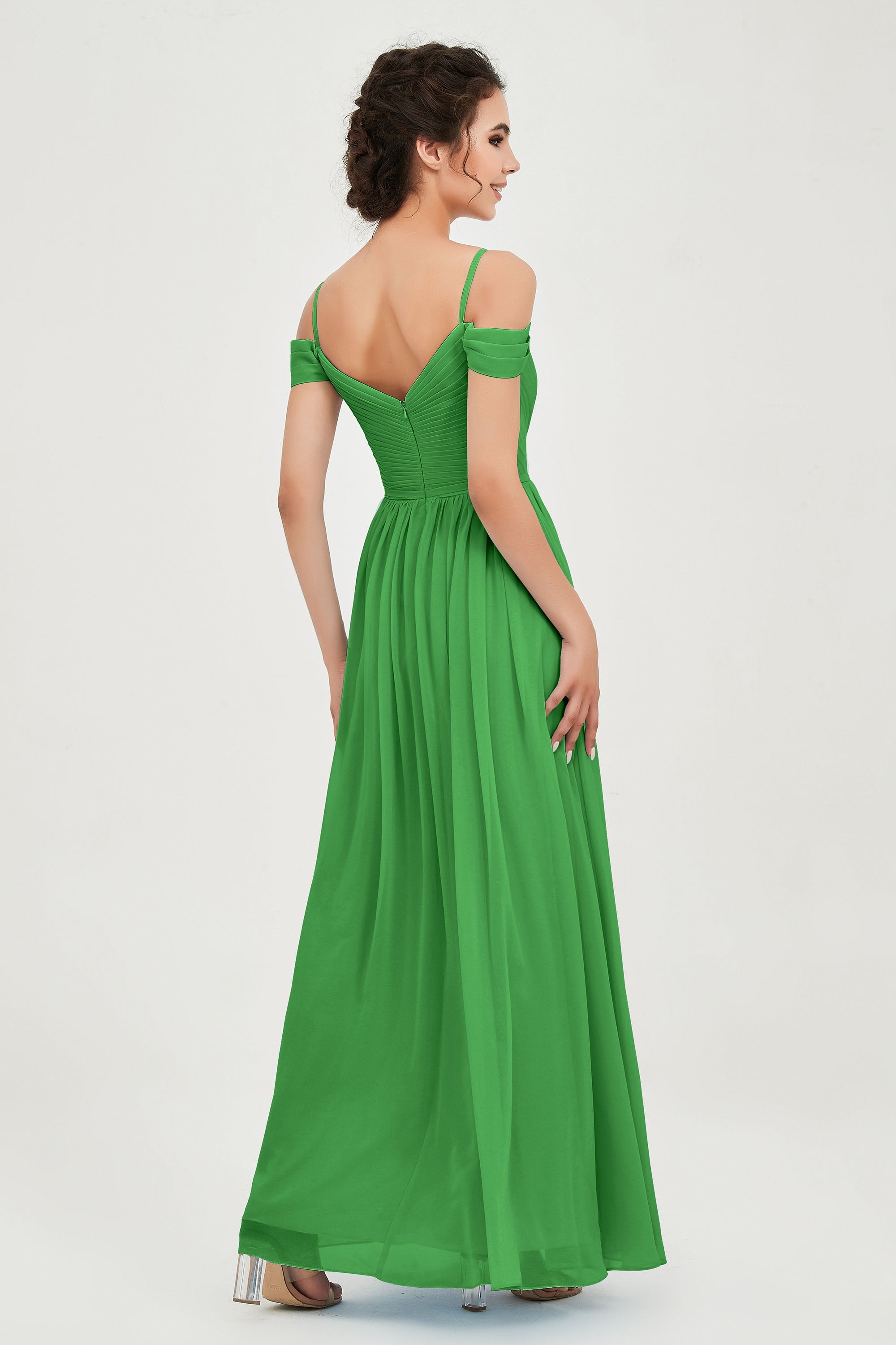 Spaghetti Straps Chiffon Pleated Ruched Bridesmaid Dress Long Formal Evening Dresses Gowns