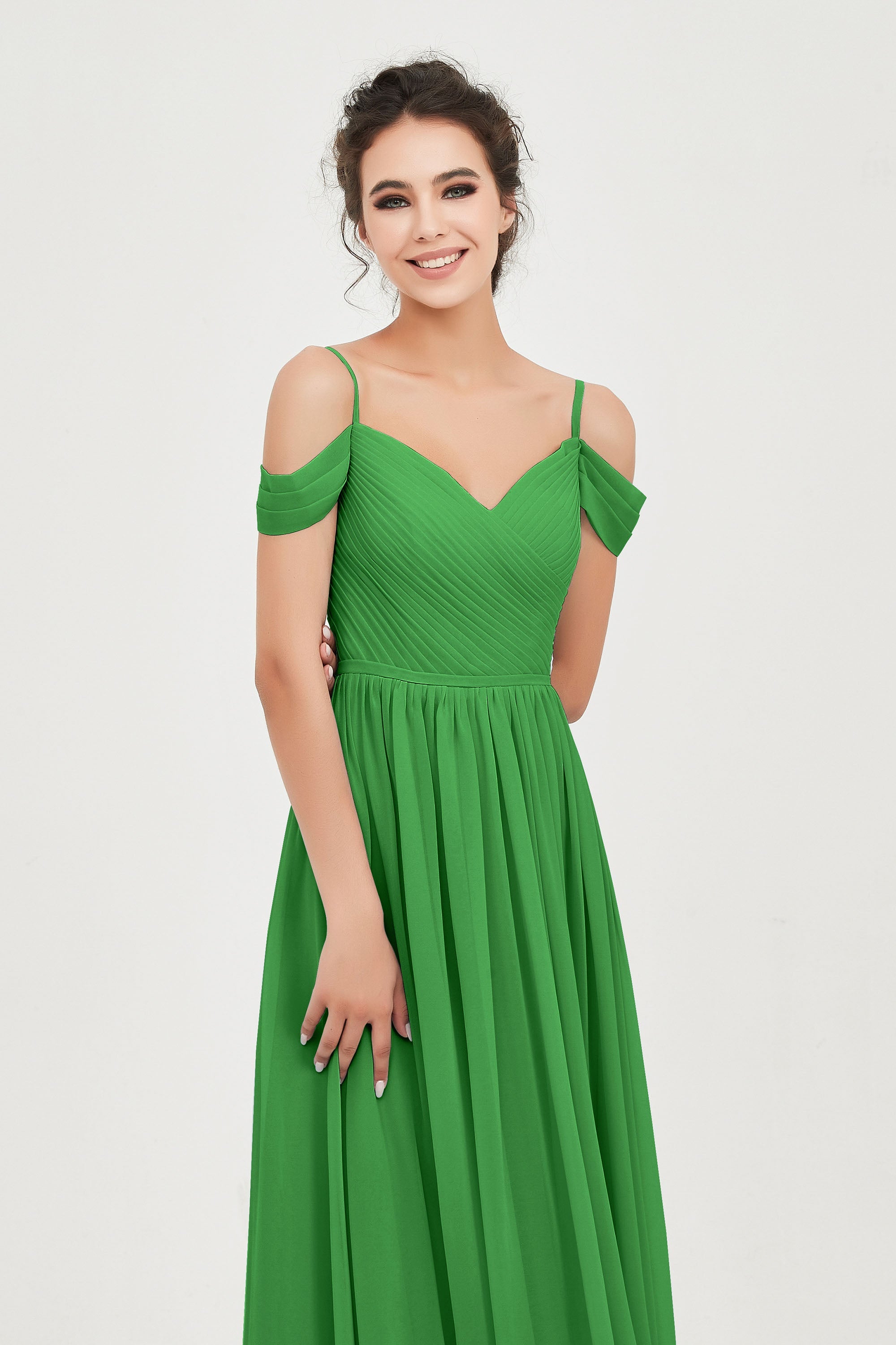 Spaghetti Straps Chiffon Pleated Ruched Bridesmaid Dress Long Formal Evening Dresses Gowns
