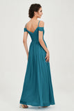 Spaghetti Straps Chiffon Pleated Ruched Bridesmaid Dress Long Formal Evening Dresses Gowns