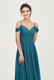 Spaghetti Straps Chiffon Pleated Ruched Bridesmaid Dress Long Formal Evening Dresses Gowns