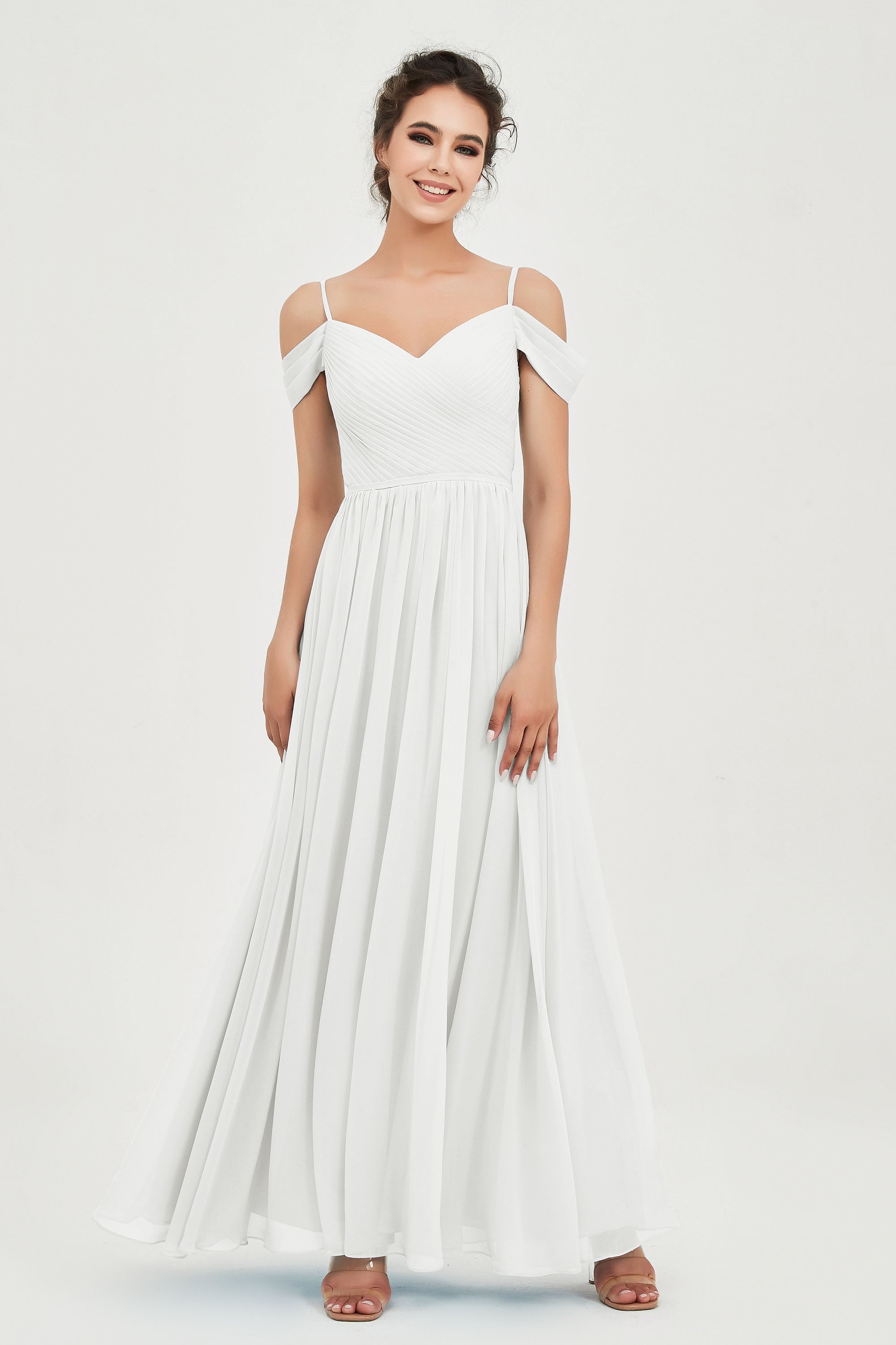Spaghetti Straps Chiffon Pleated Ruched Bridesmaid Dress Long Formal Evening Dresses Gowns