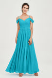 Spaghetti Straps Chiffon Pleated Ruched Bridesmaid Dress Long Formal Evening Dresses Gowns
