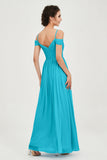 Spaghetti Straps Chiffon Pleated Ruched Bridesmaid Dress Long Formal Evening Dresses Gowns