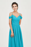 Spaghetti Straps Chiffon Pleated Ruched Bridesmaid Dress Long Formal Evening Dresses Gowns