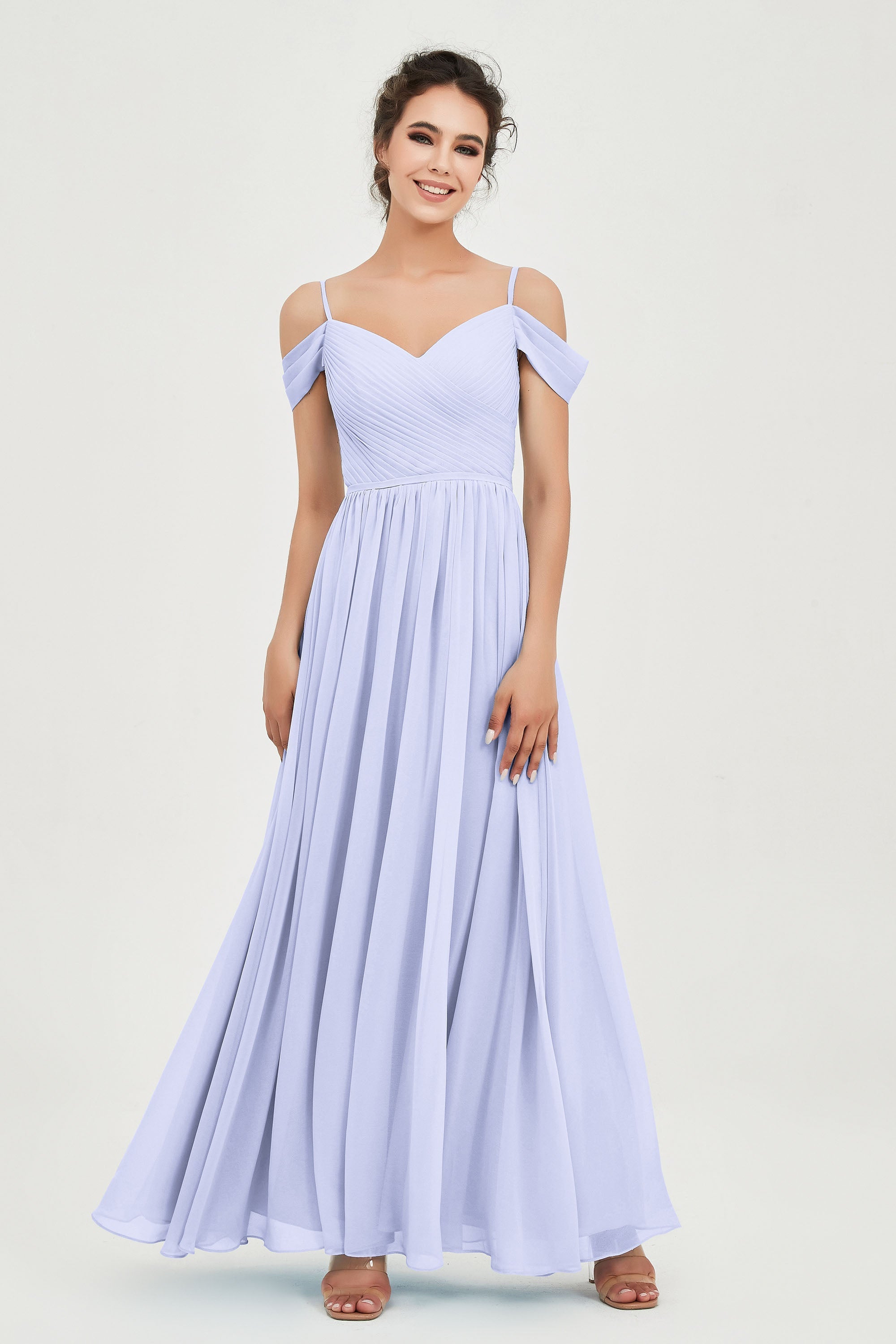 Spaghetti Straps Chiffon Pleated Ruched Bridesmaid Dress Long Formal Evening Dresses Gowns