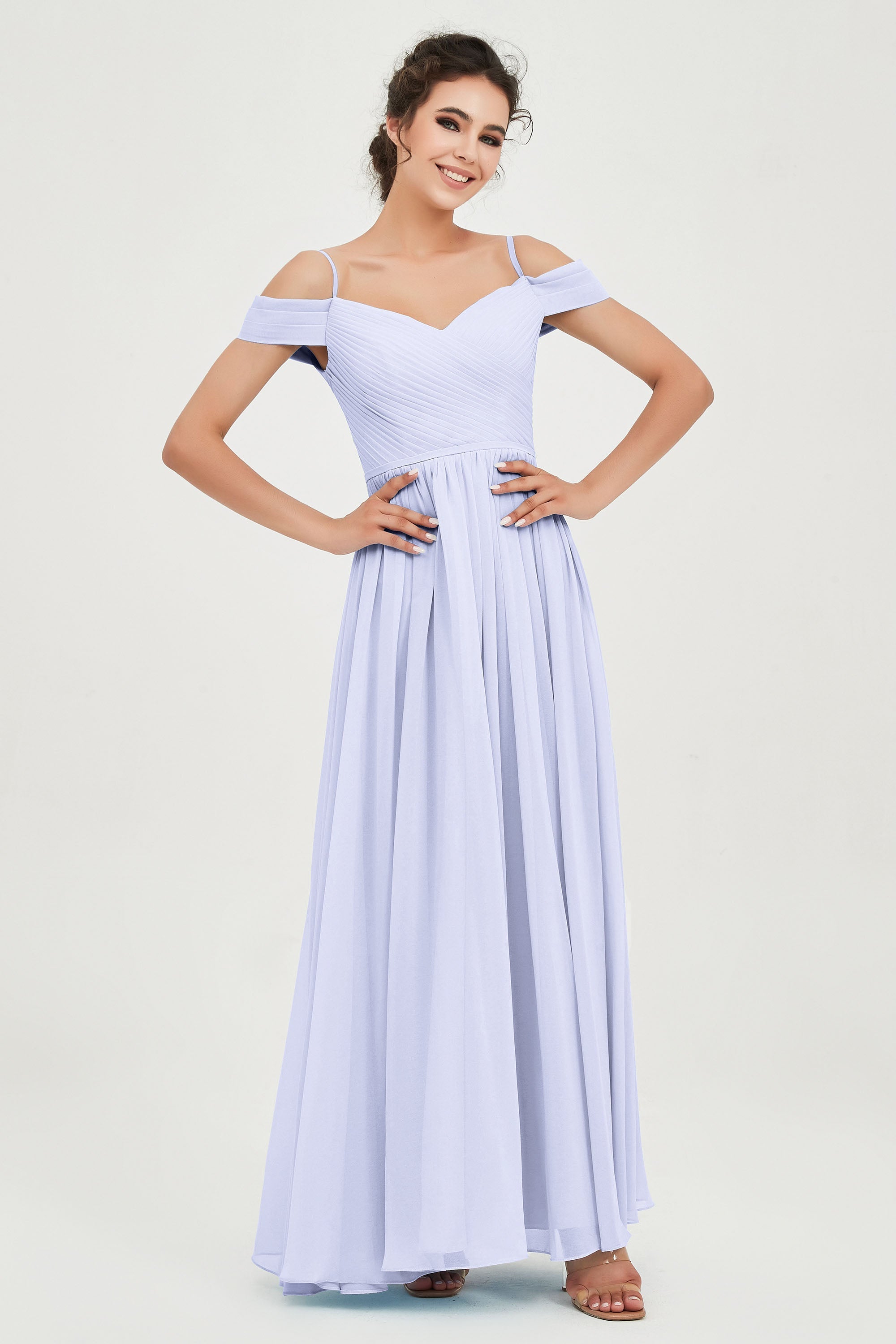 Spaghetti Straps Chiffon Pleated Ruched Bridesmaid Dress Long Formal Evening Dresses Gowns
