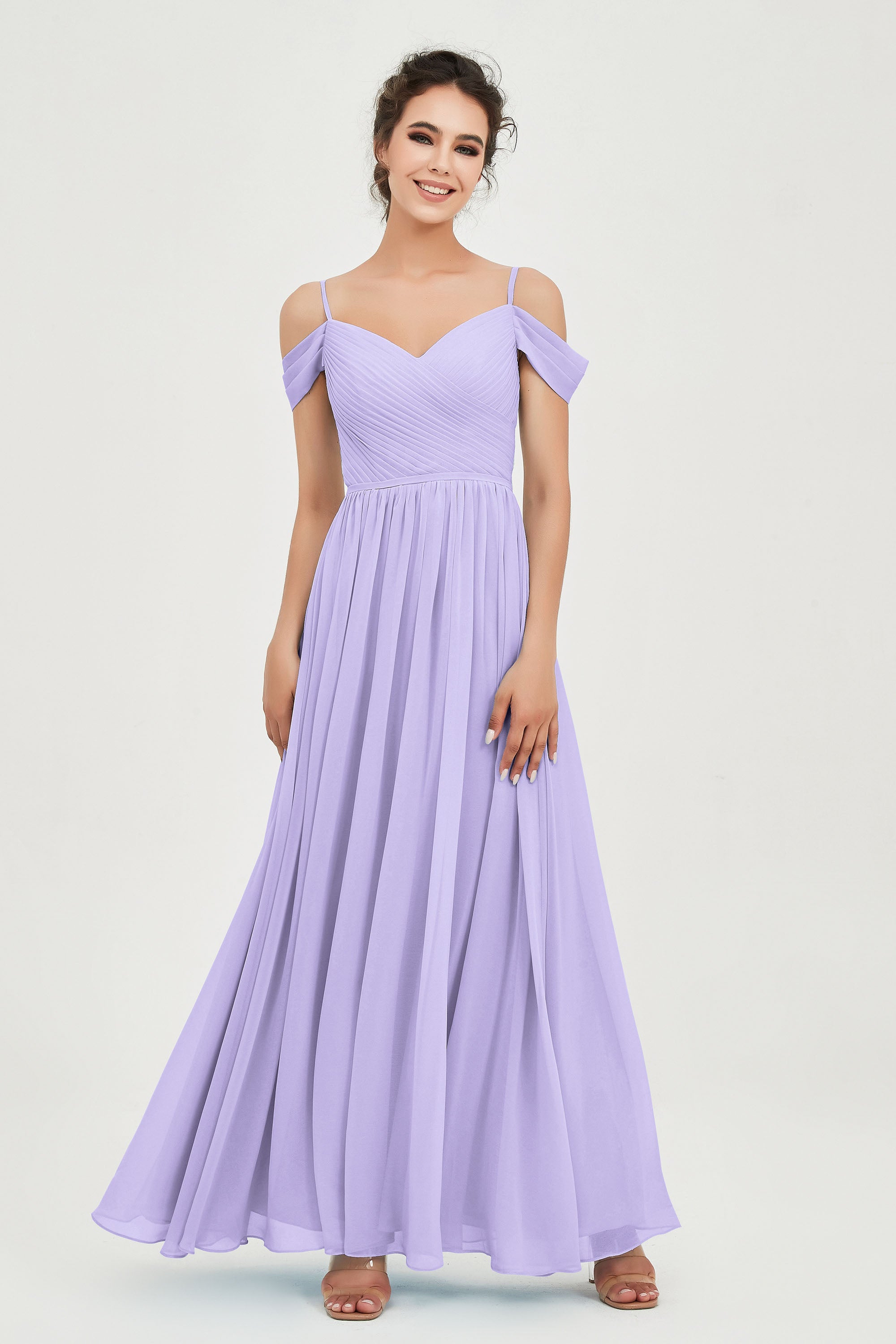 Spaghetti Straps Chiffon Pleated Ruched Bridesmaid Dress Long Formal Evening Dresses Gowns