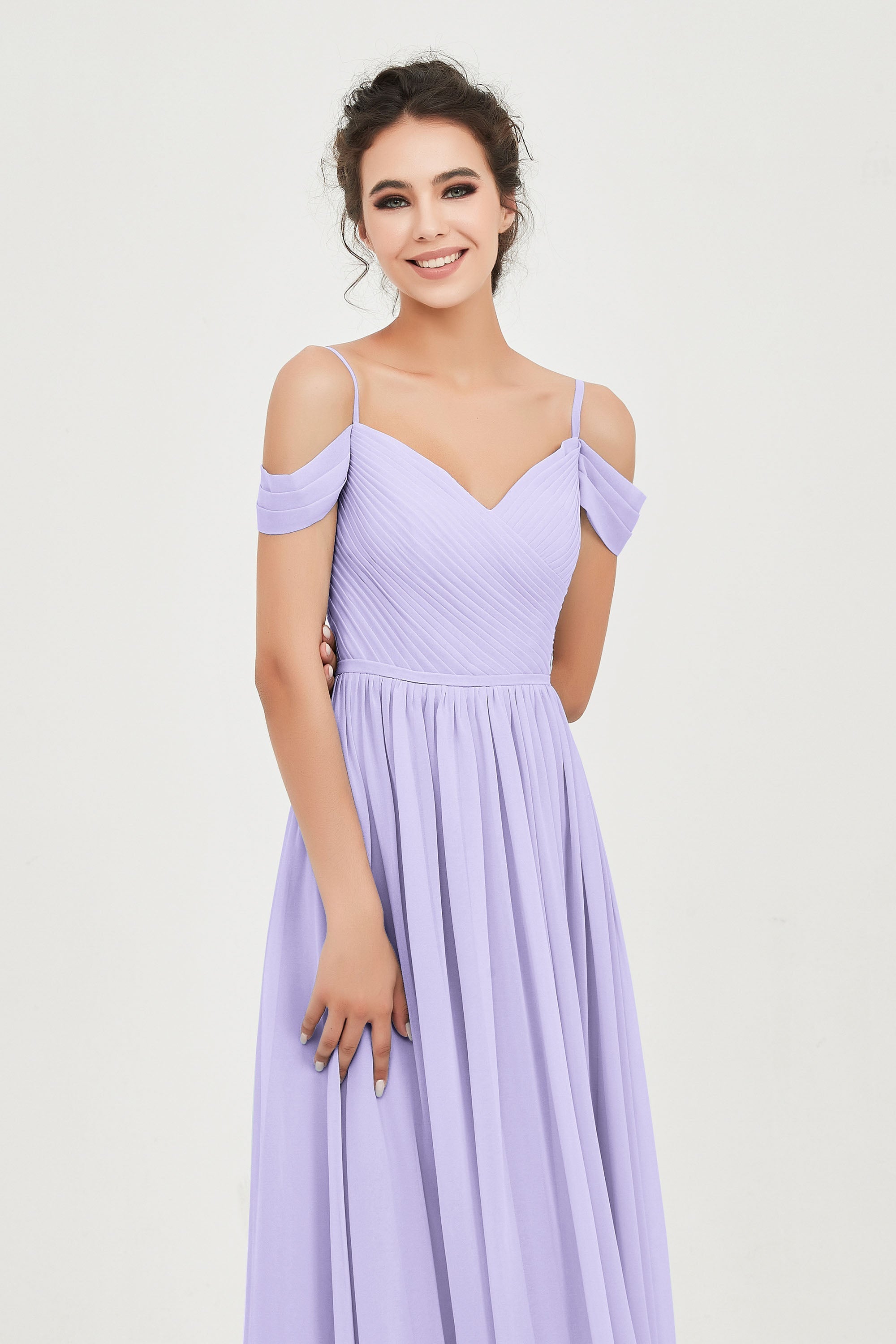 Spaghetti Straps Chiffon Pleated Ruched Bridesmaid Dress Long Formal Evening Dresses Gowns