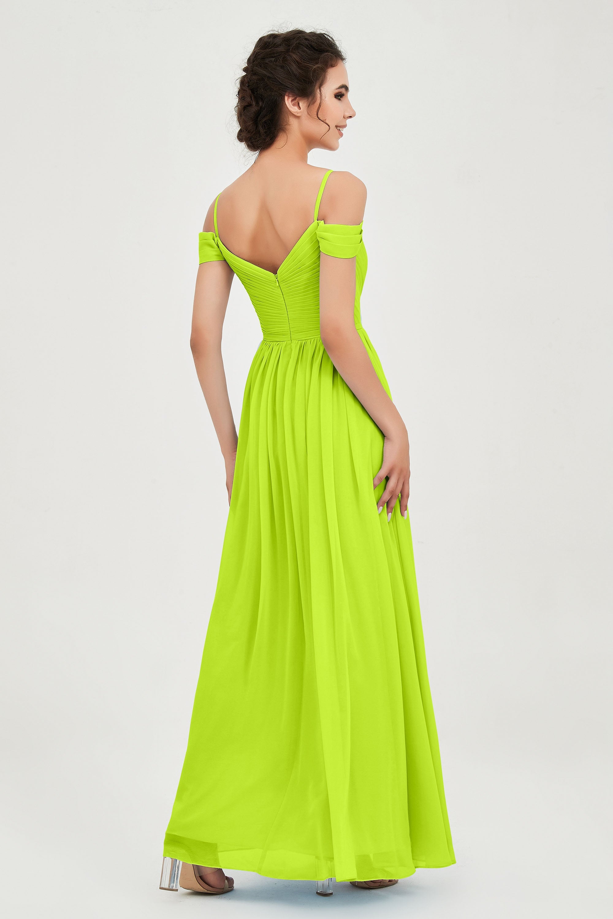 Spaghetti Straps Chiffon Pleated Ruched Bridesmaid Dress Long Formal Evening Dresses Gowns