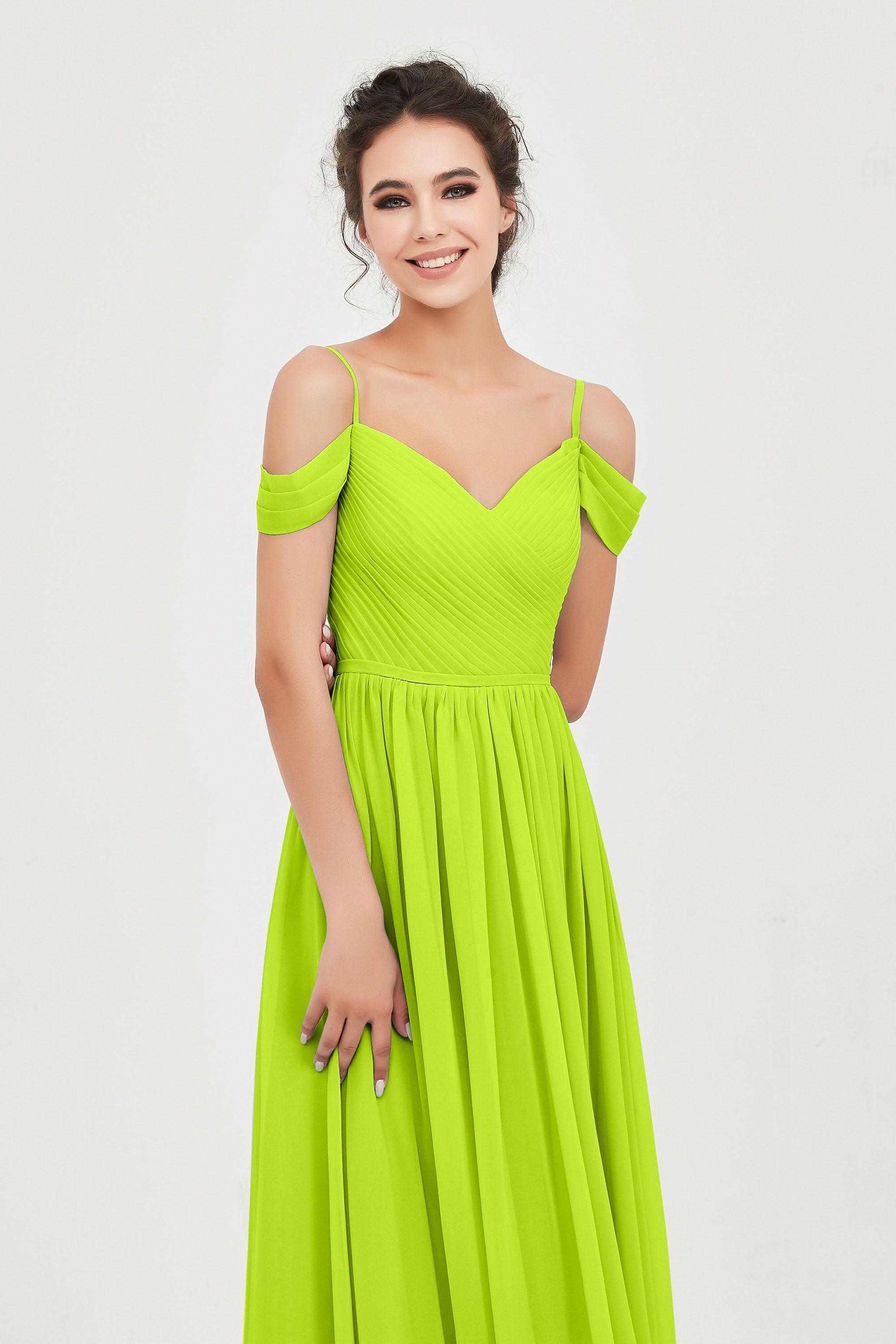 Spaghetti Straps Chiffon Pleated Ruched Bridesmaid Dress Long Formal Evening Dresses Gowns