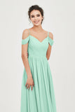 Spaghetti Straps Chiffon Pleated Ruched Bridesmaid Dress Long Formal Evening Dresses Gowns