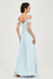 Spaghetti Straps Chiffon Pleated Ruched Bridesmaid Dress Long Formal Evening Dresses Gowns