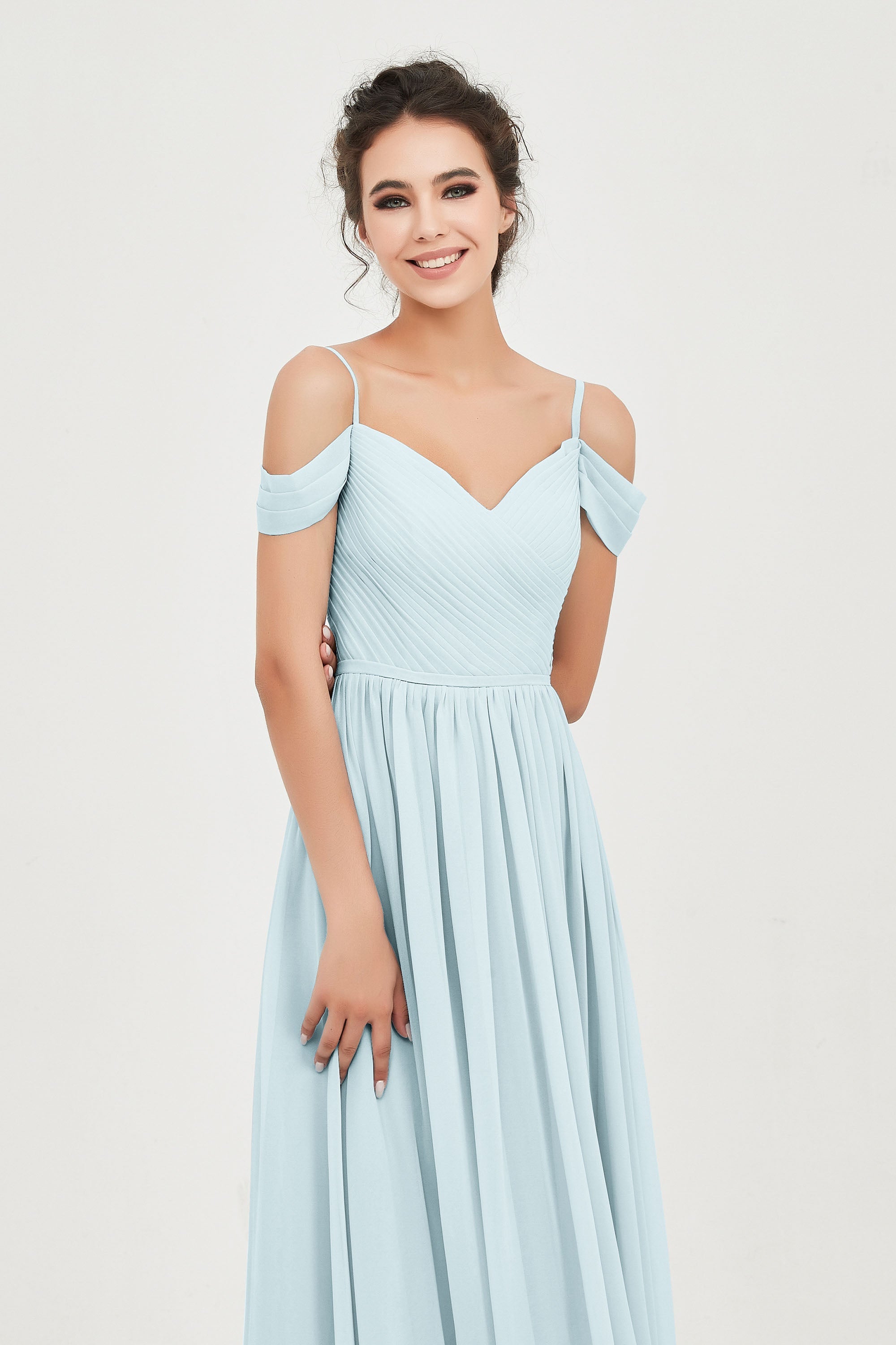 Spaghetti Straps Chiffon Pleated Ruched Bridesmaid Dress Long Formal Evening Dresses Gowns