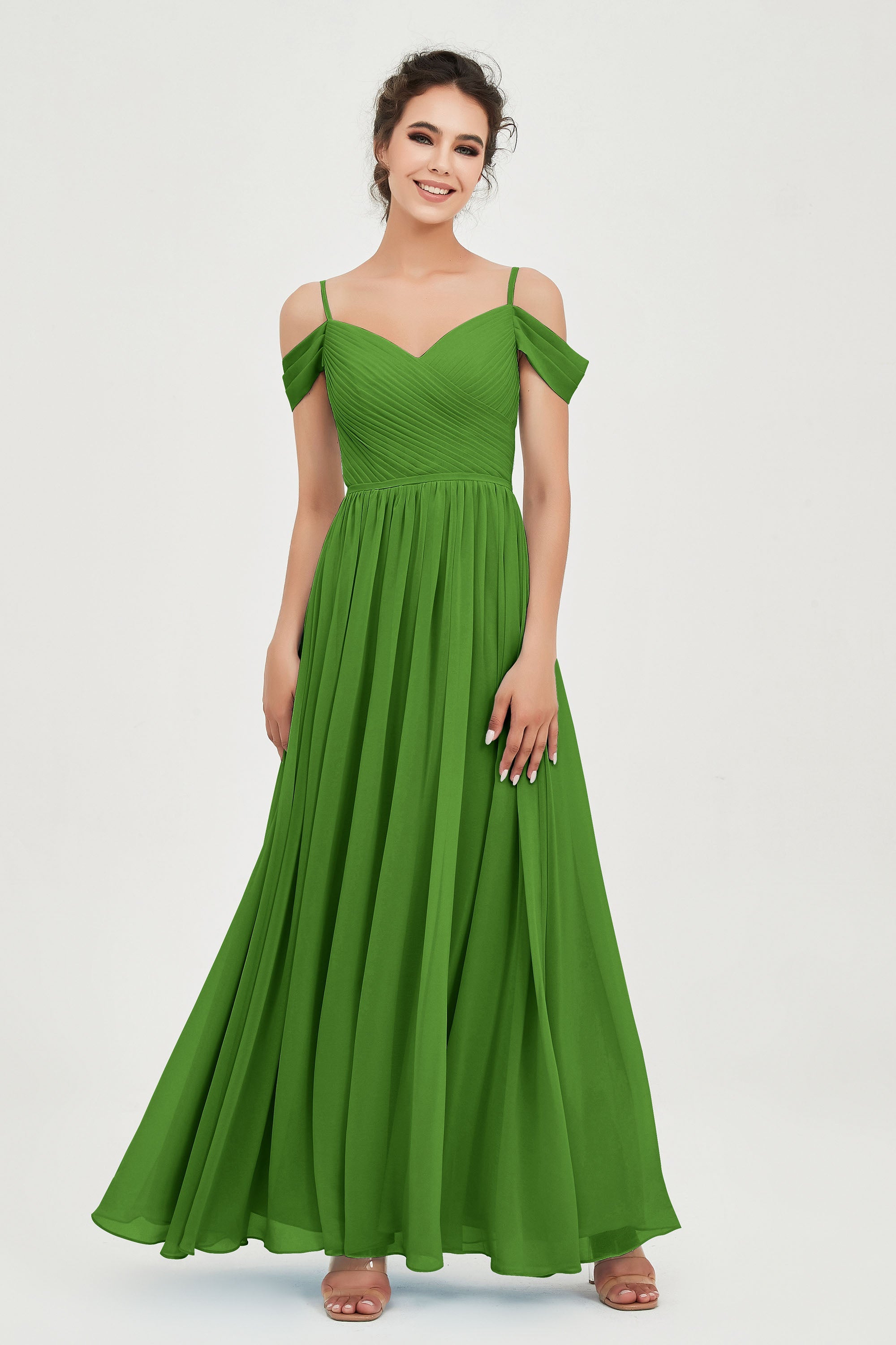 Spaghetti Straps Chiffon Pleated Ruched Bridesmaid Dress Long Formal Evening Dresses Gowns