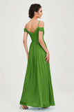 Spaghetti Straps Chiffon Pleated Ruched Bridesmaid Dress Long Formal Evening Dresses Gowns