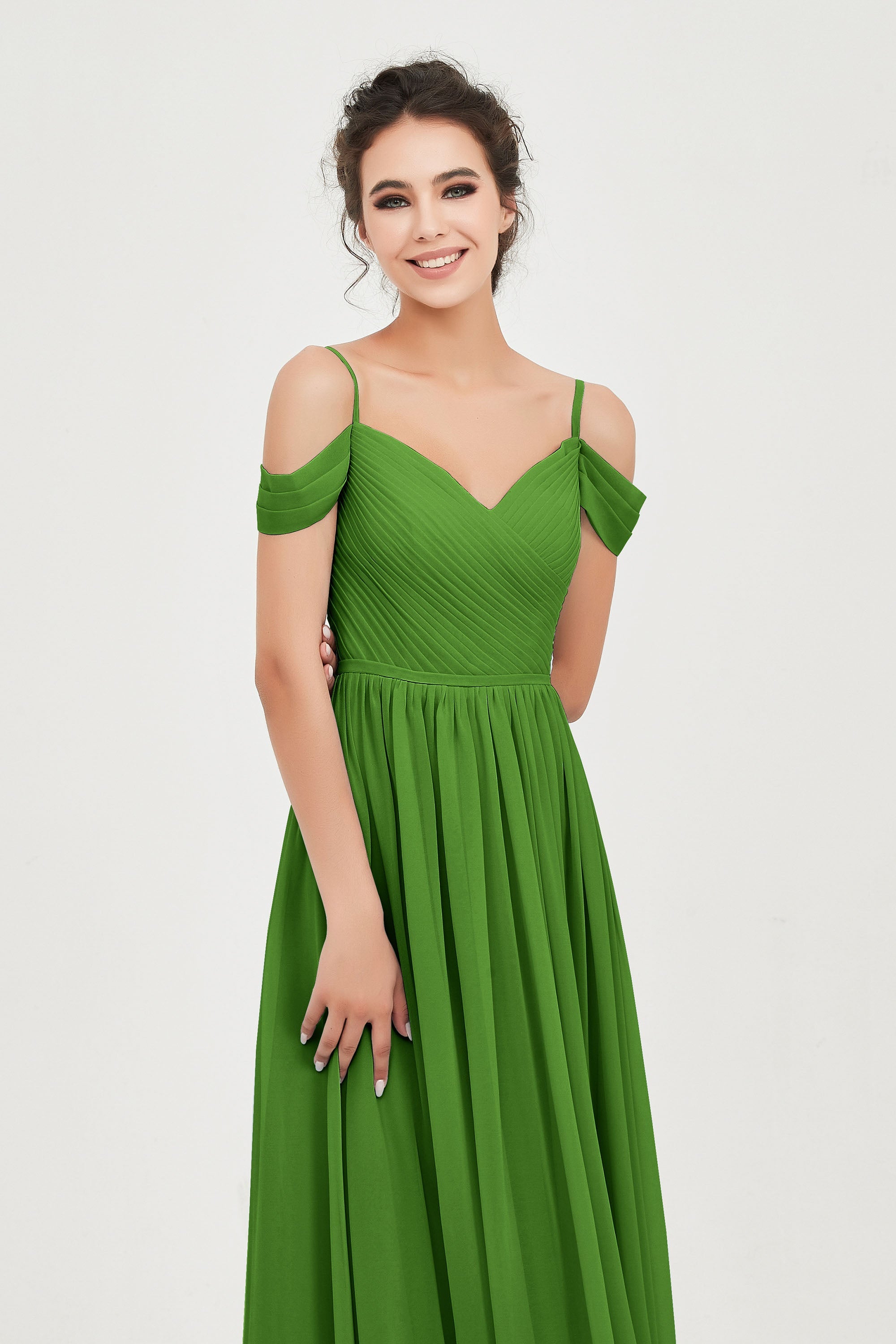 Spaghetti Straps Chiffon Pleated Ruched Bridesmaid Dress Long Formal Evening Dresses Gowns