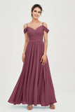 Spaghetti Straps Chiffon Pleated Ruched Bridesmaid Dress Long Formal Evening Dresses Gowns