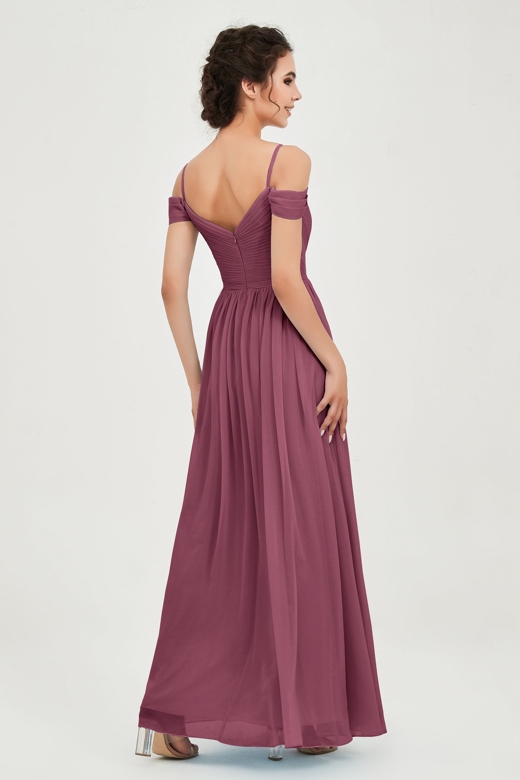 Spaghetti Straps Chiffon Pleated Ruched Bridesmaid Dress Long Formal Evening Dresses Gowns